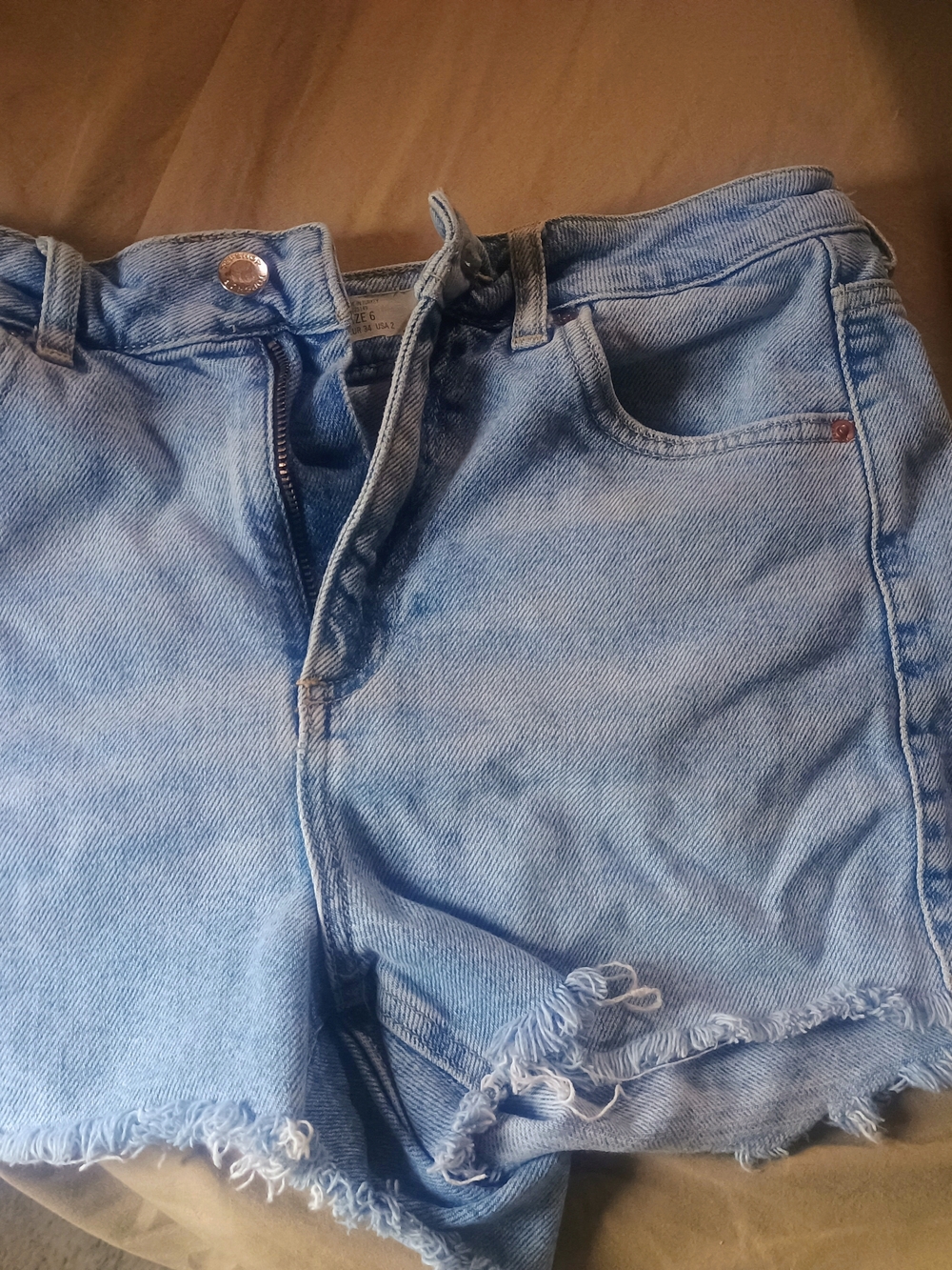 Topshop Light Blue Denim Frayed Hem Shorts